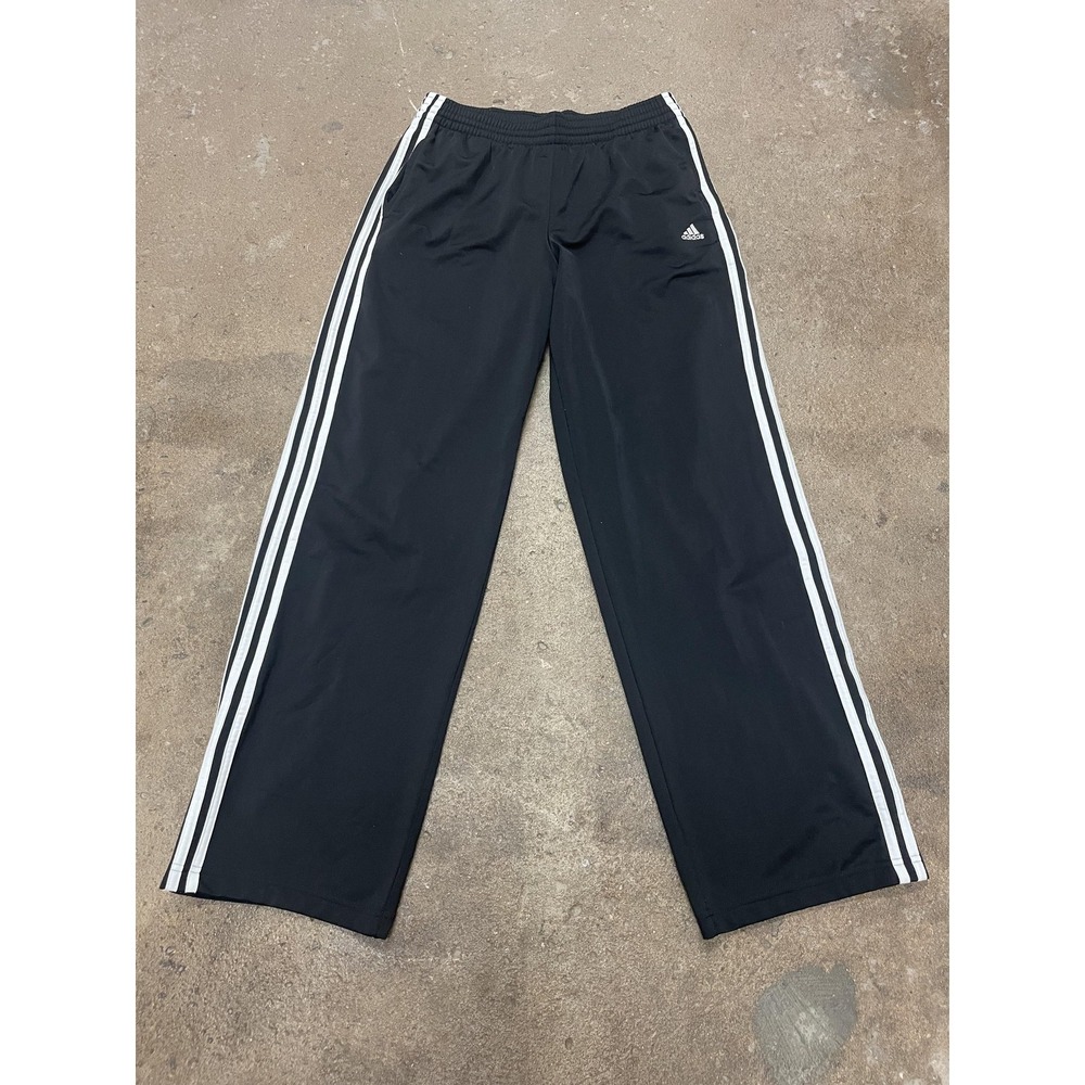 Adidas Track Pants Mens L Black 3-Stripes Logo Tricot‎ Polyester Straight Leg